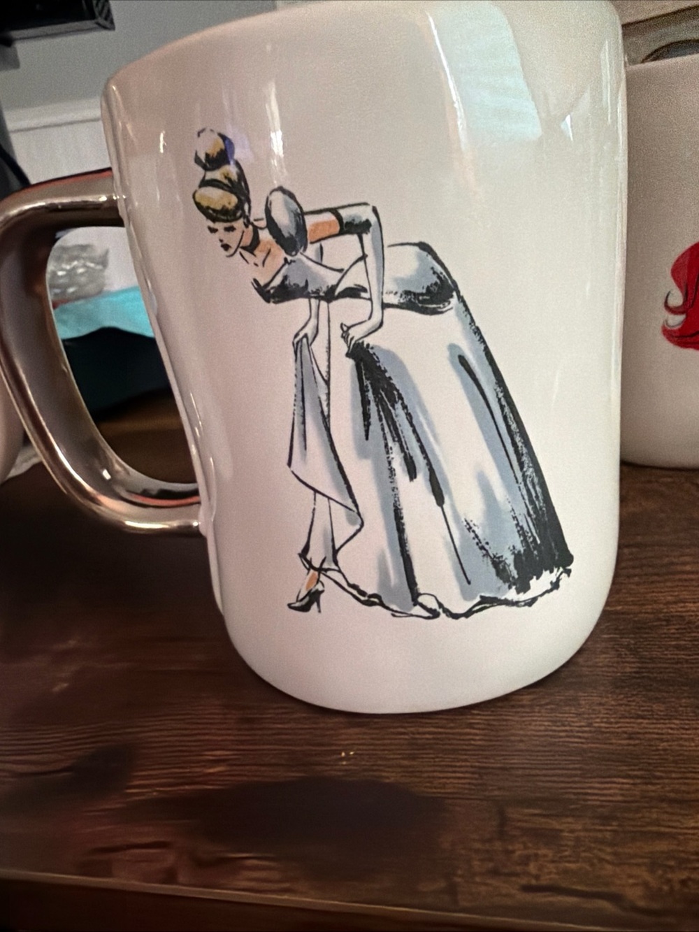 Rae Dunn Cinderella  Ceramic Mug with Metallic Handle
